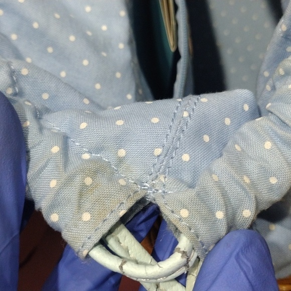 Samantha Thavasa Yellow Straw and Blue Leather Rattan Bag, Drawstring Handbag - Picture 14 of 14